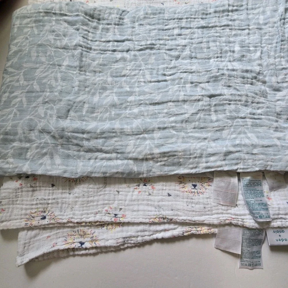 Aden + Anais Set 2 Organic Cotton Muslin‎ Baby Swaddle Blankets Natural Lions